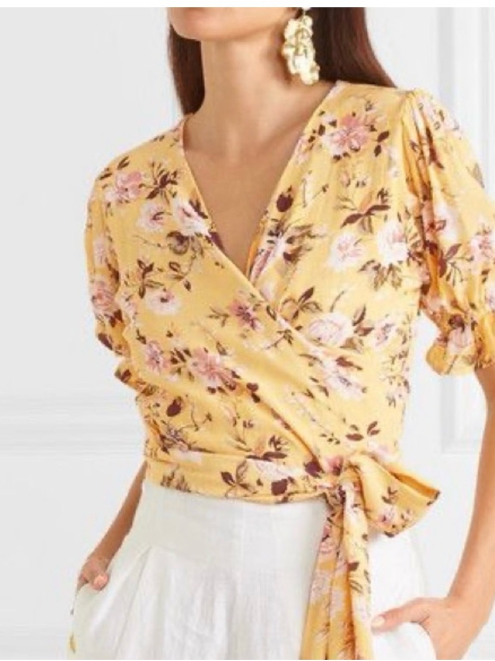 Faithful the Brand Mali Floral Wrap Crop Top - Yellow